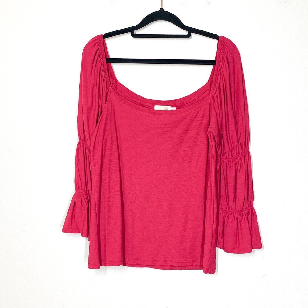Nation LTD Hillary Romance Shirt M Heartbreaker Magenta Pima Cotton Puff Sleeve